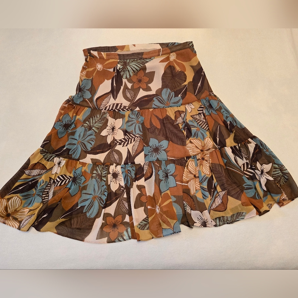 Nicole by Nicole Miller Brown and Blue Tiered Skirt Casual